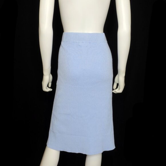 H&M Blue Ribbed Sweater Knit Midi Skirt Front Slit Bodycon Women's Medium NWT - Picture 2 of 6